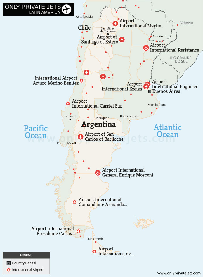 Argentina private jet airports map
