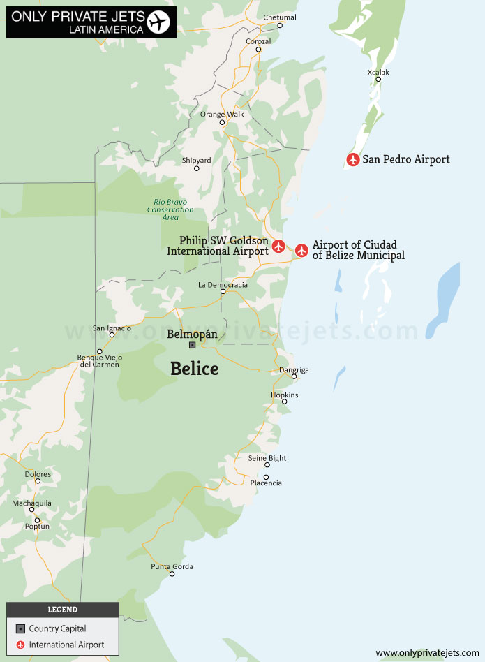 Belice private jet airports map