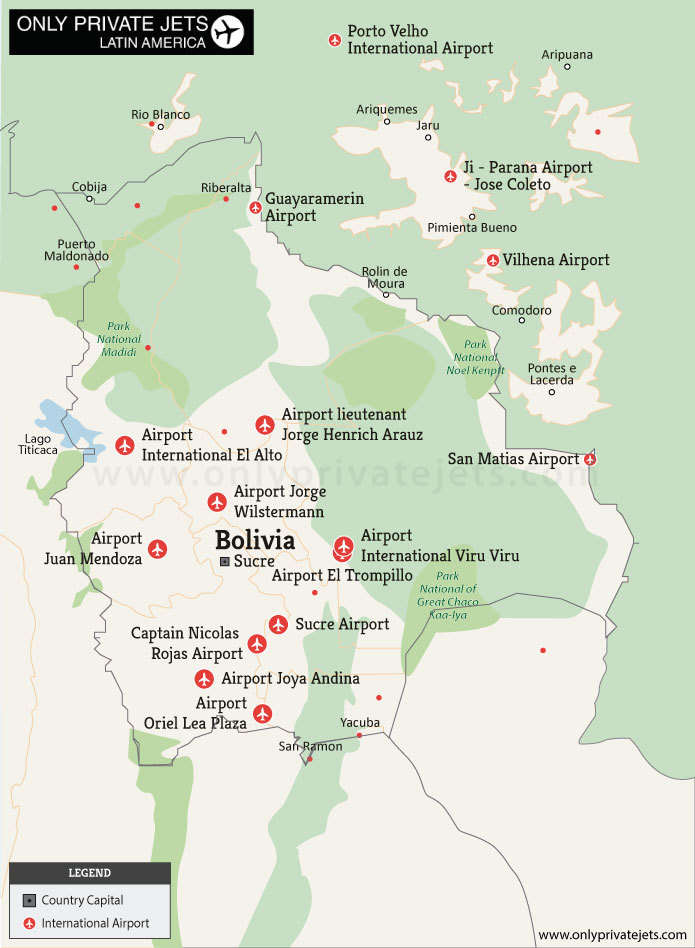 Bolivia private jet airports map