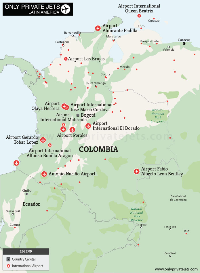 Colombia private jet airports map